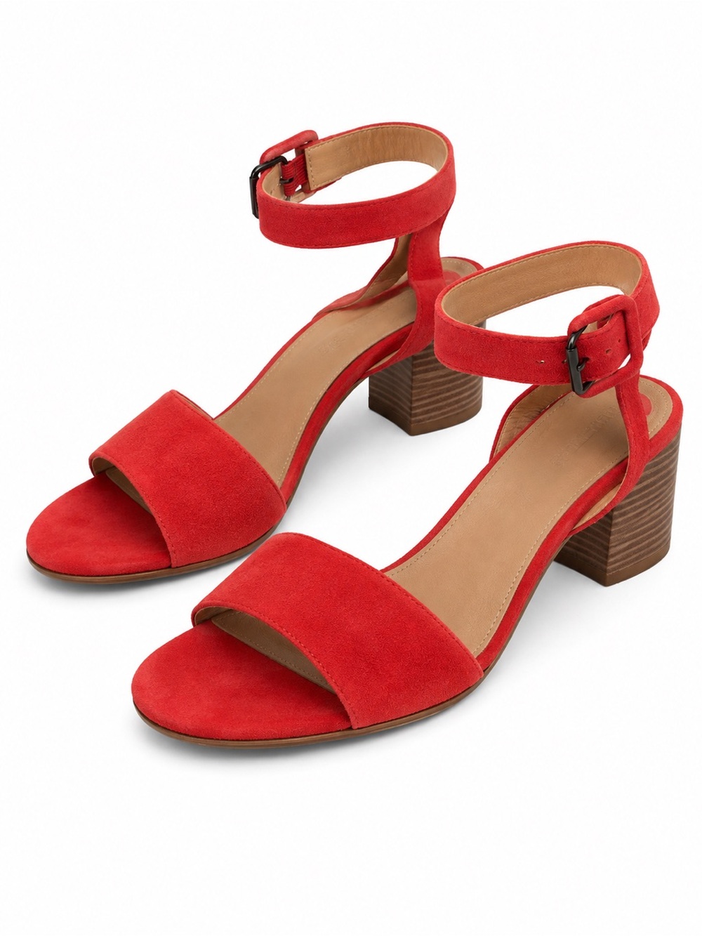 Madewell Orange Suede Block Heel Ankle-Strap Sandals